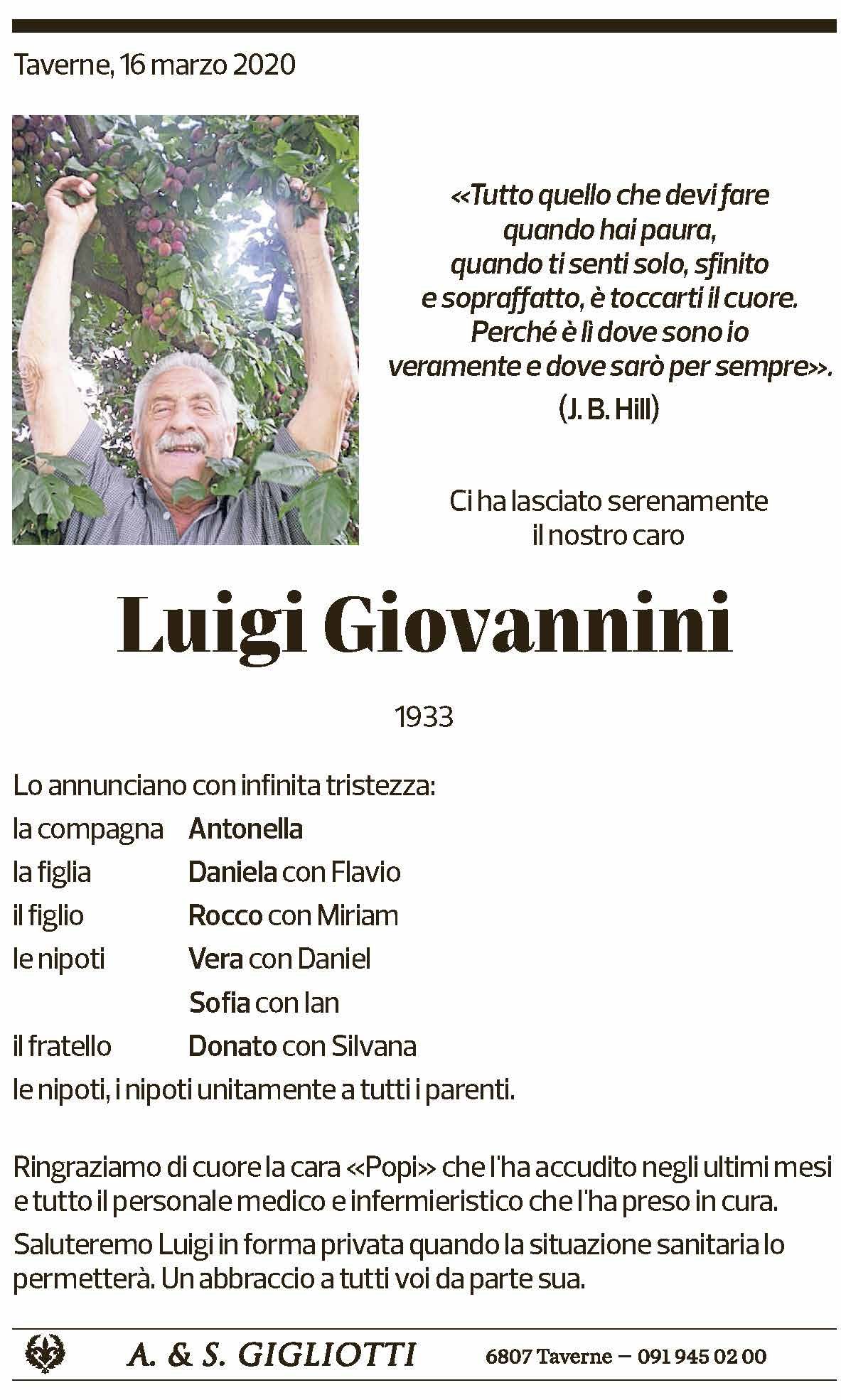 Annuncio funebre Luigi Giovannini