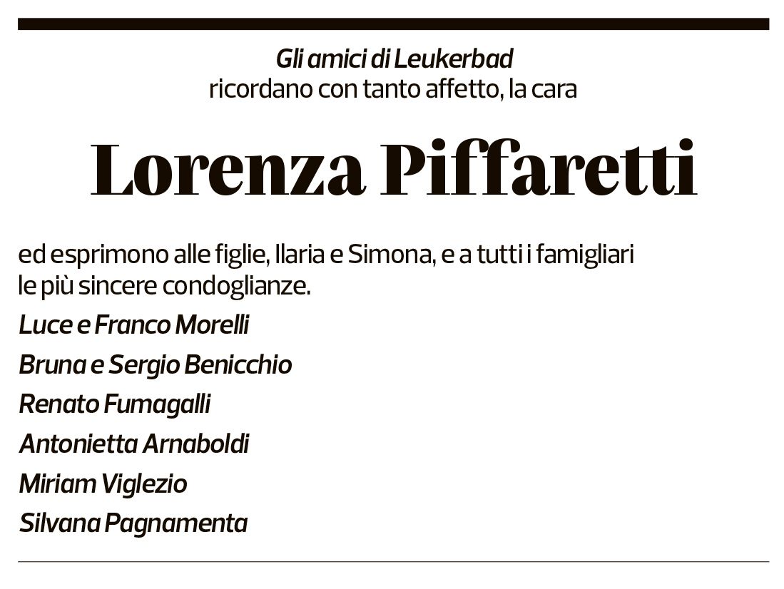 Annuncio funebre Lorenza Piffaretti