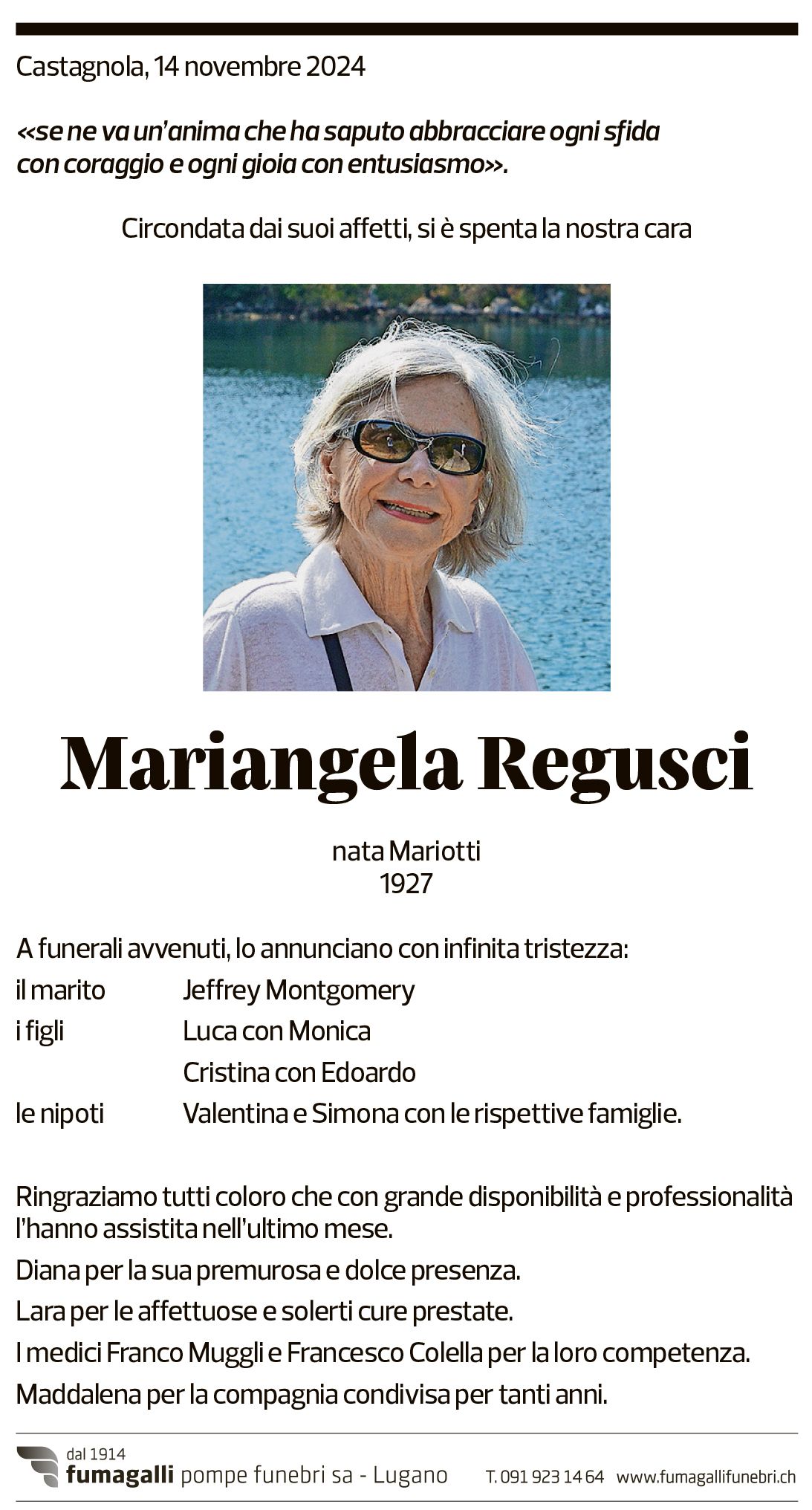 Annuncio funebre Mariangela Regusci