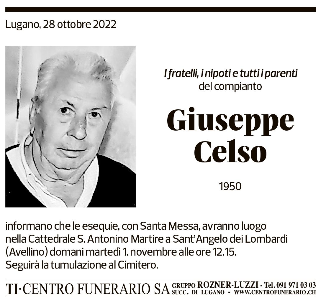 Annuncio funebre Giuseppe Celso