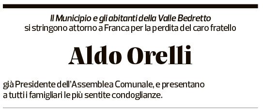 Annuncio funebre Aldo Orelli