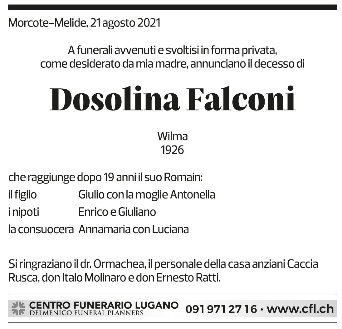 Annuncio funebre Dosolina Falconi