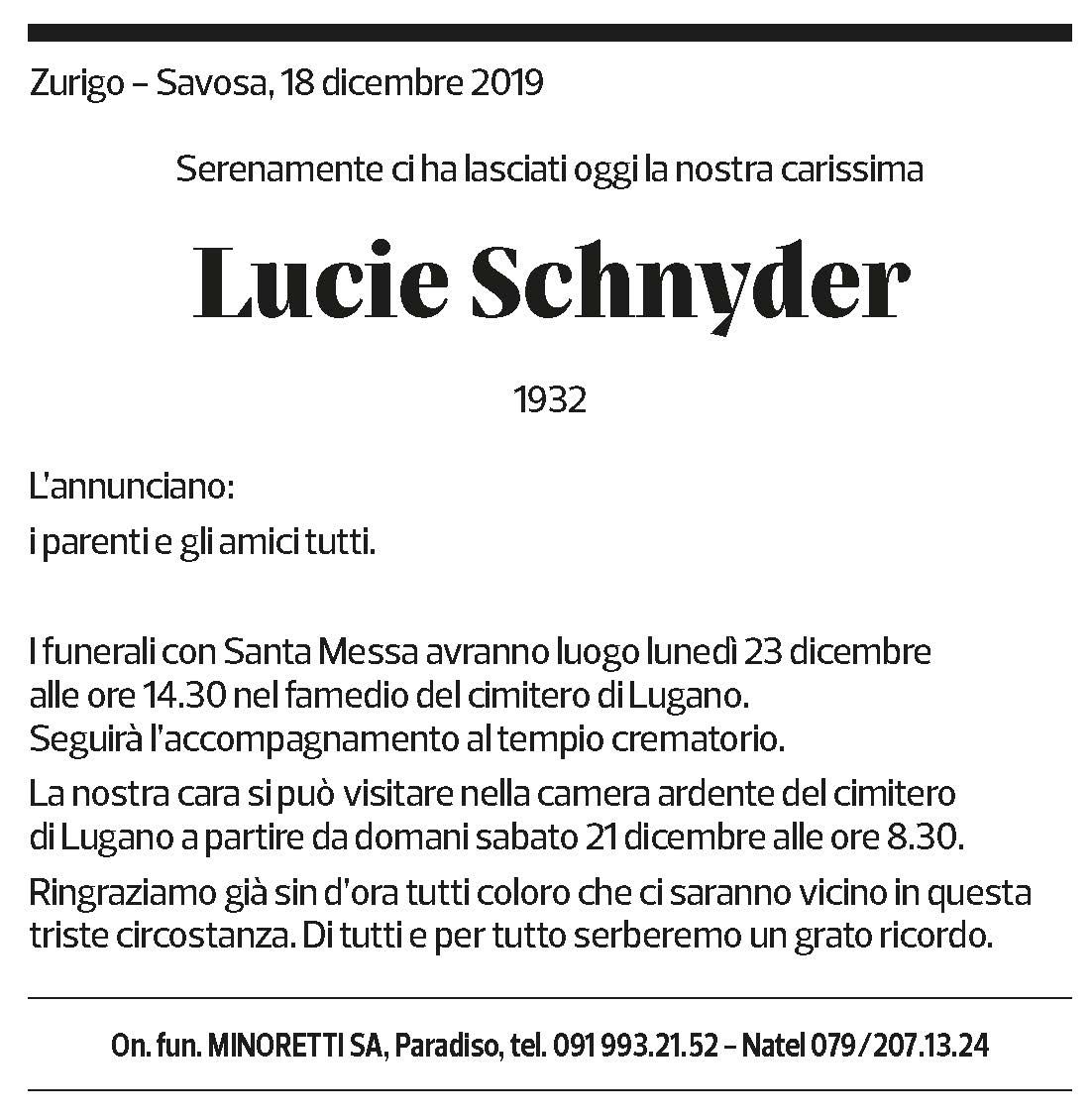 Annuncio funebre Lucie Schnyder