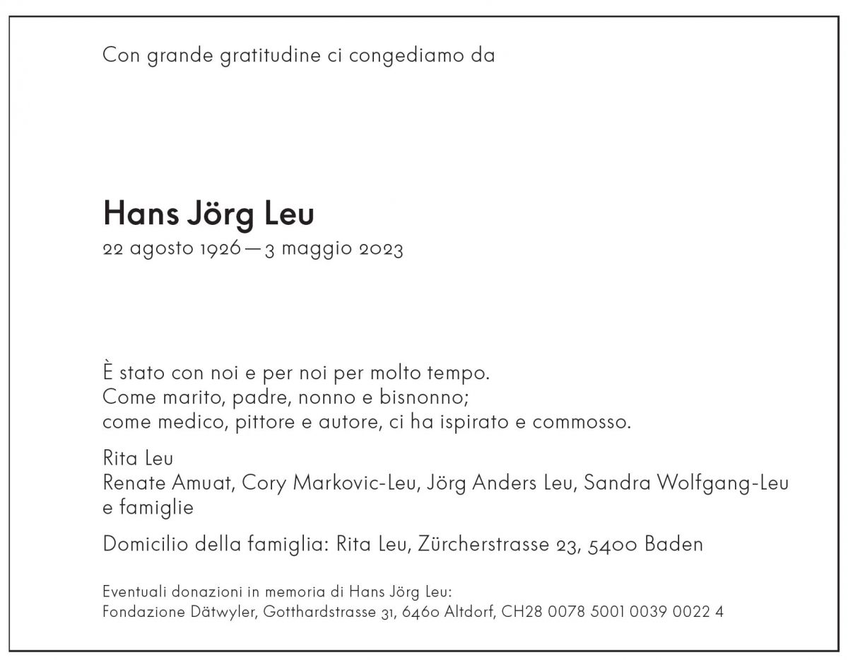 Annuncio funebre Hans Jörg Leu