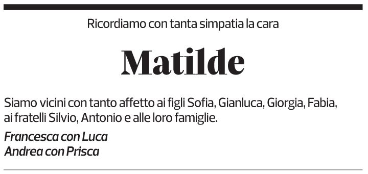 Annuncio funebre Matilde Bonetti Soldati