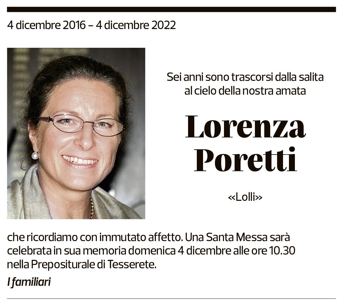 Annuncio funebre Lorenza Poretti