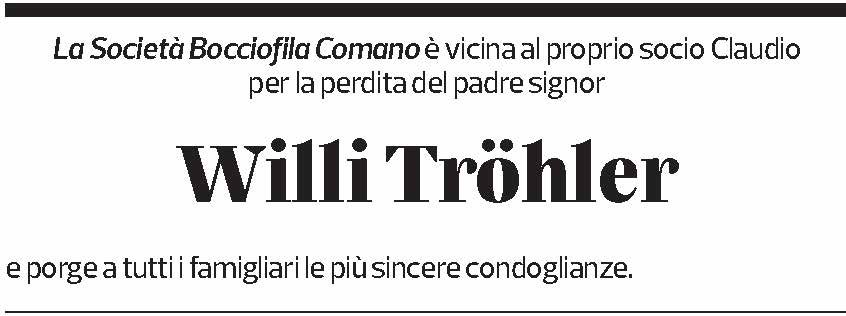 Annuncio funebre Willi Tröhler