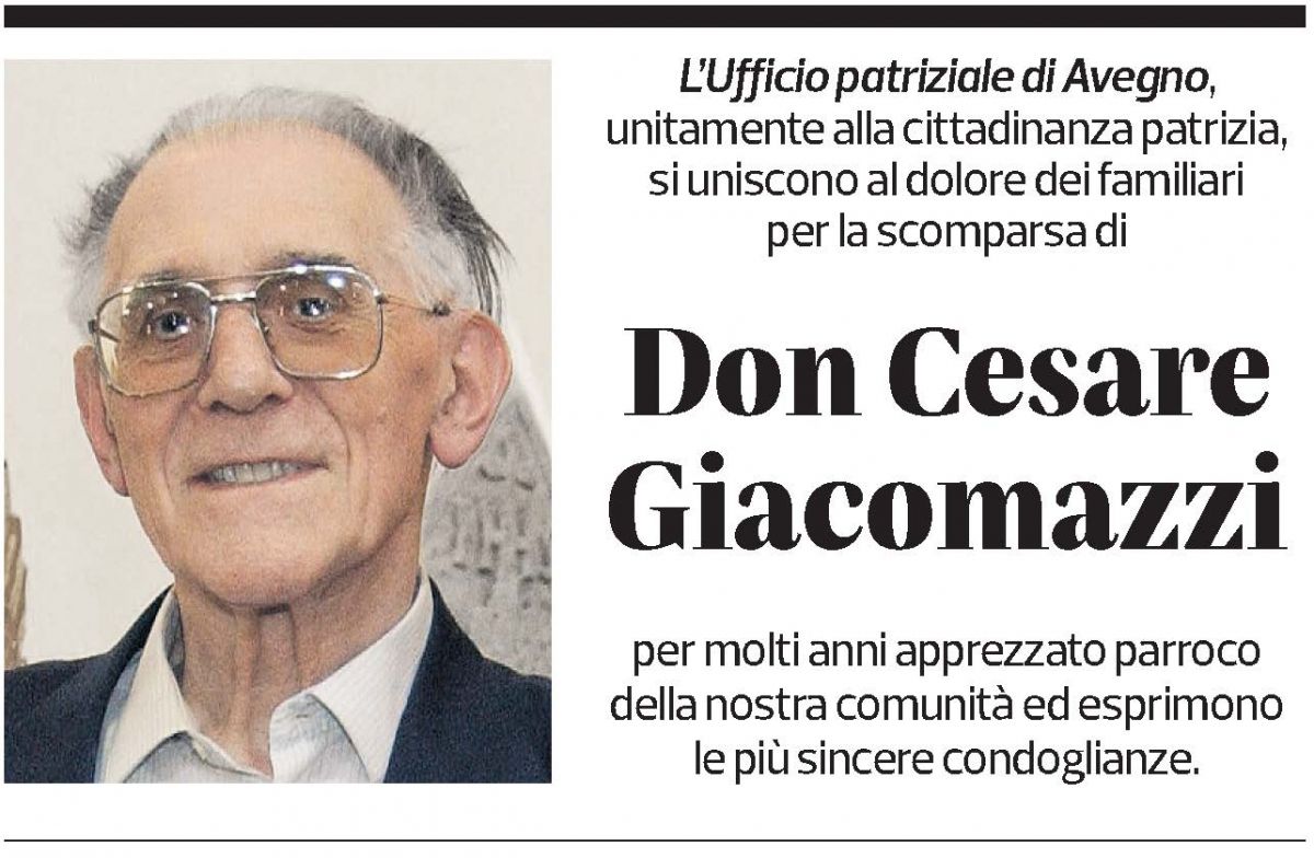 Annuncio funebre Don Cesare Giacomazzi