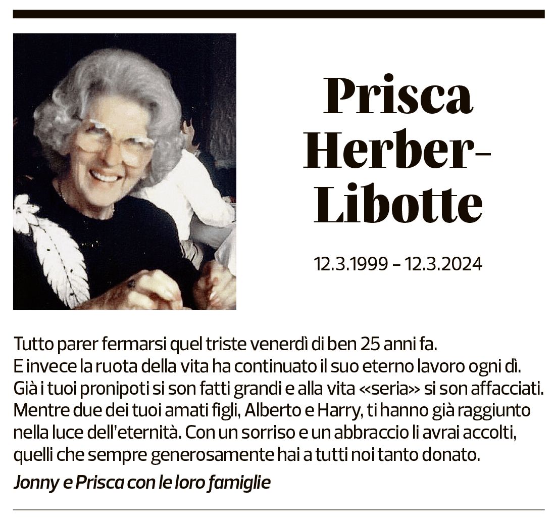 Annuncio funebre Prisca Herber-libotte