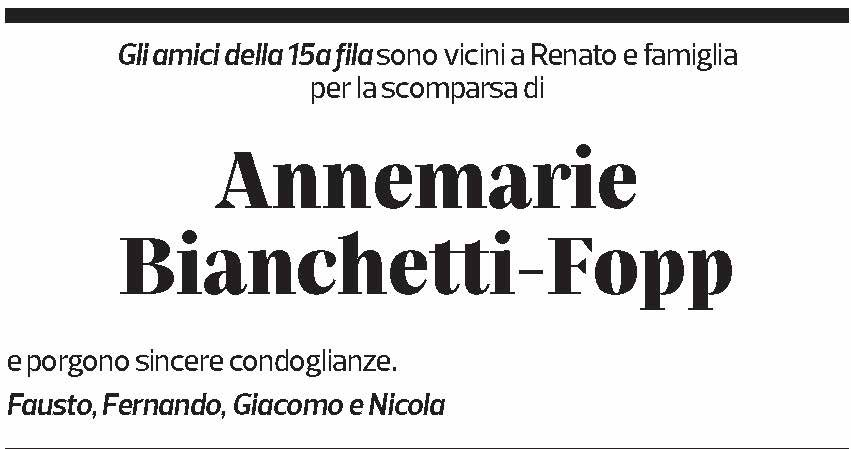 Annuncio funebre Annemarie Bianchetti-fopp