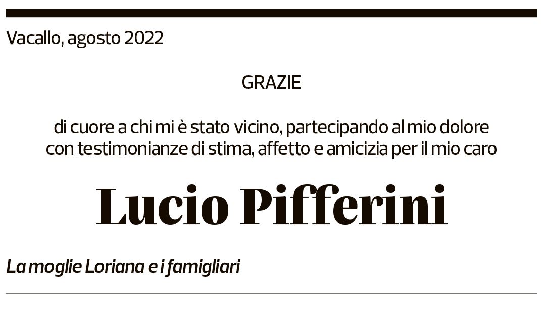 Annuncio funebre Lucio Pifferini