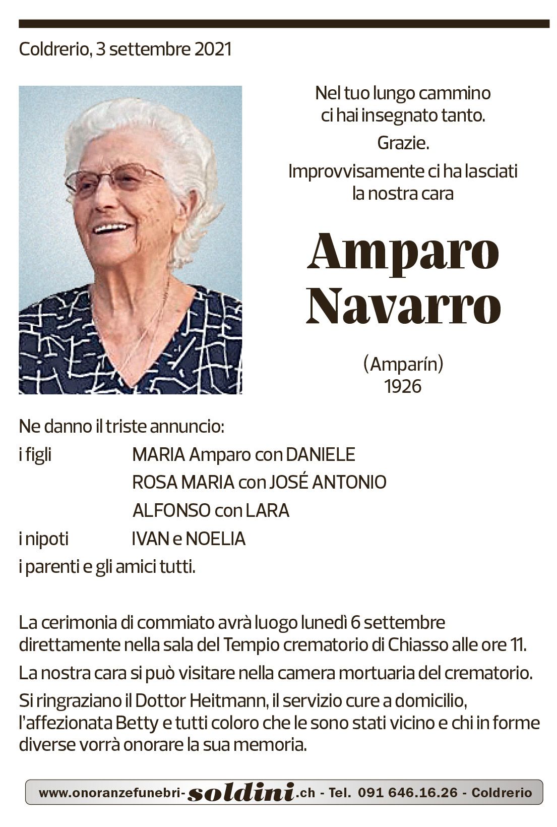 Annuncio funebre Amparo Navarro