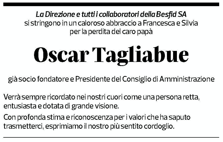Annuncio funebre Oscar Tagliabue