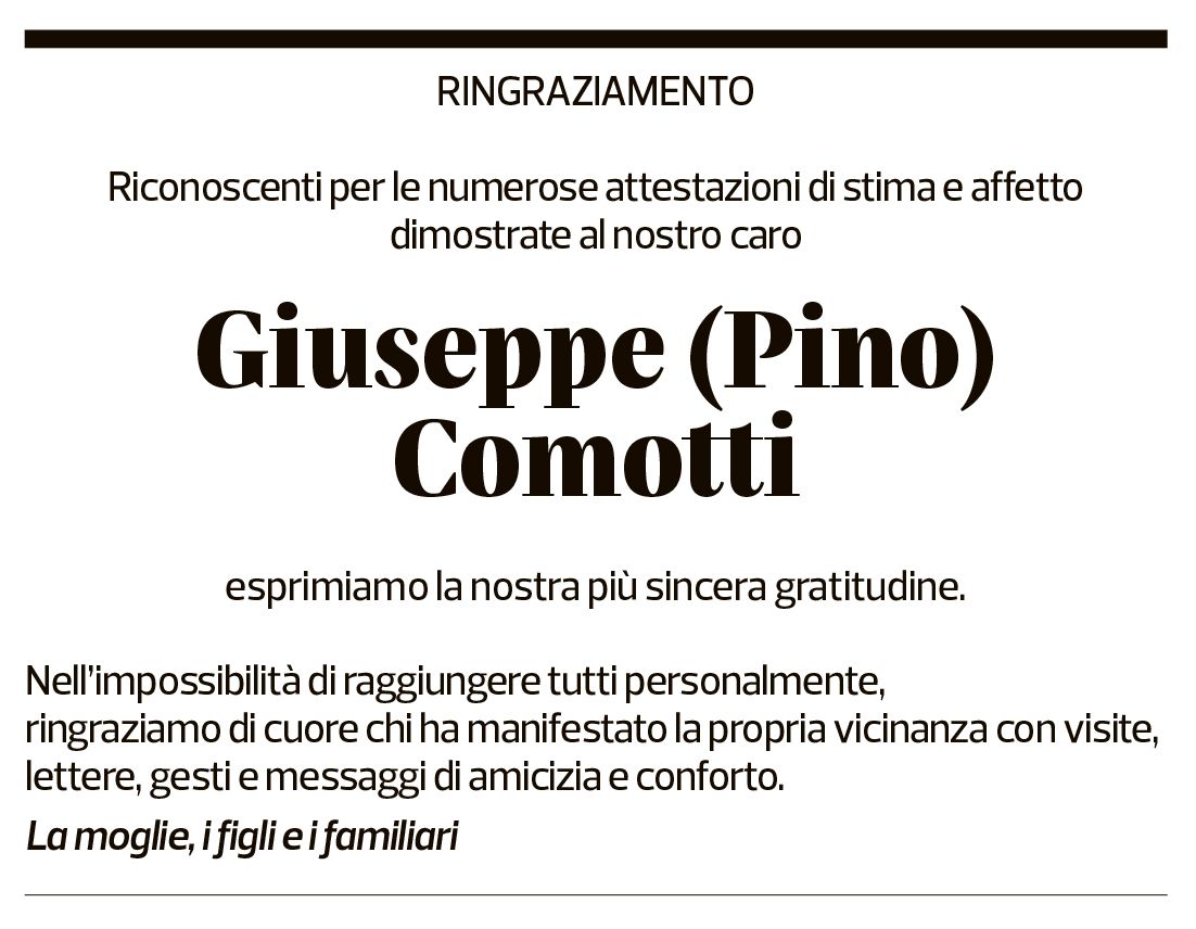 Annuncio funebre Giuseppe Comotti