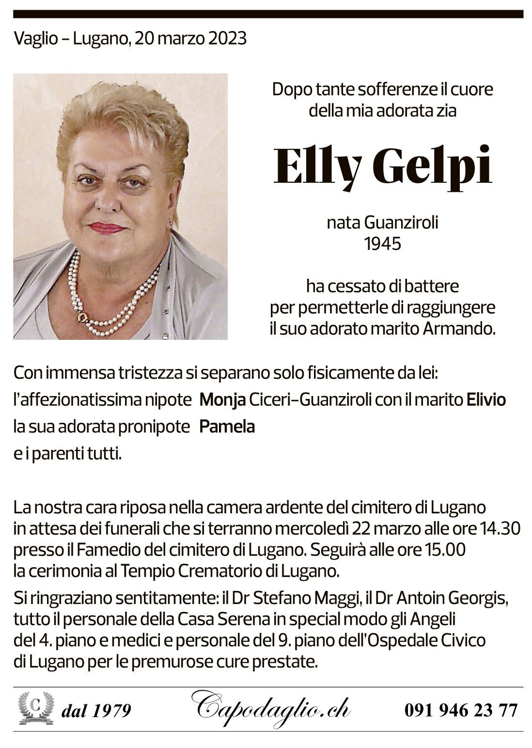 Annuncio funebre Elly Gelpi