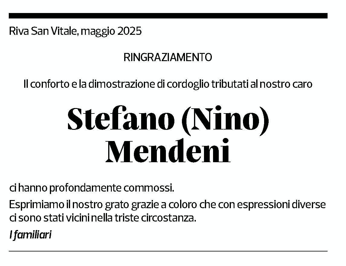 Annuncio funebre Stefano Mendeni