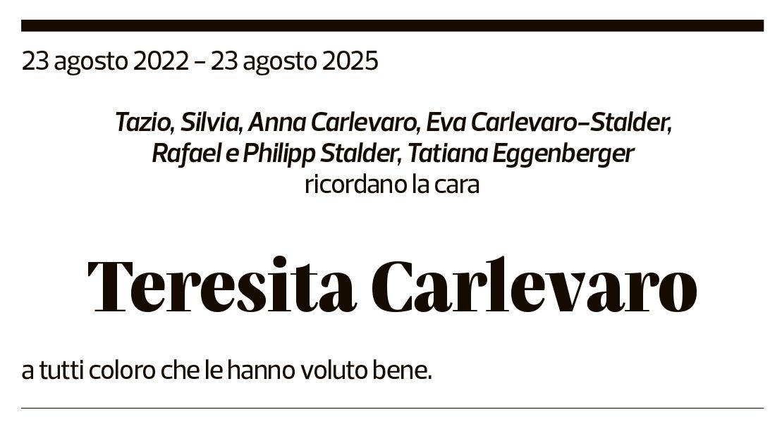 Annuncio funebre Teresita Carlevaro