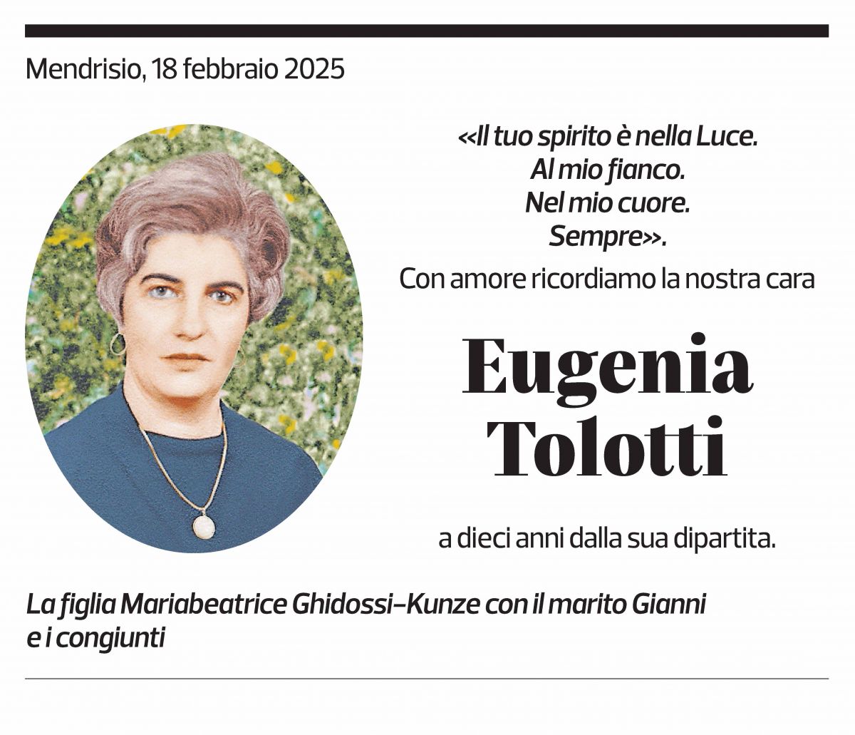 Annuncio funebre Eugenia Tolotti