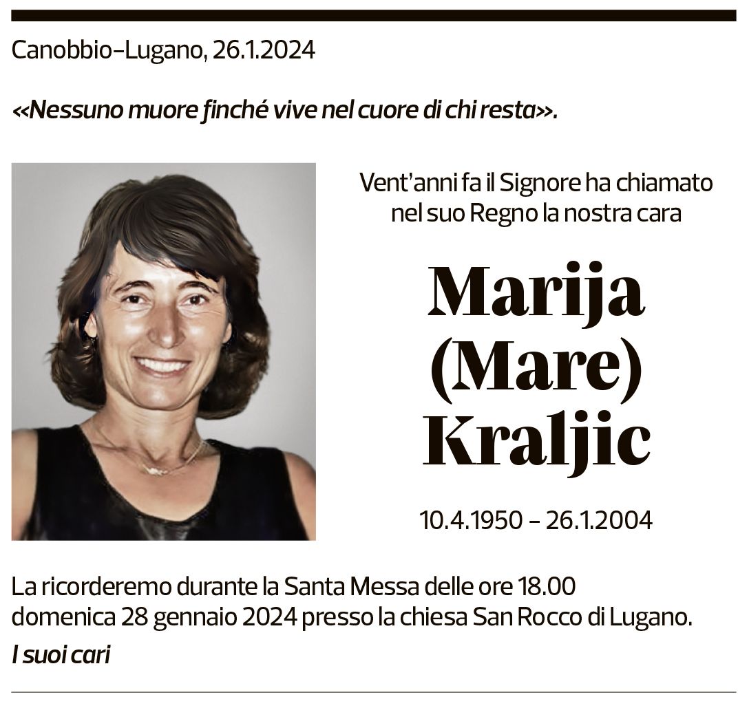 Annuncio funebre Marija Kraljic