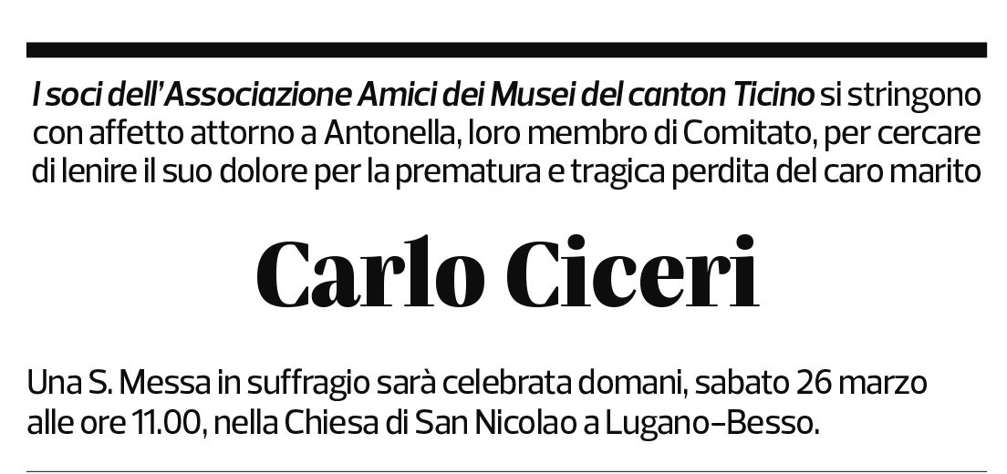 Annuncio funebre Carlo Ciceri