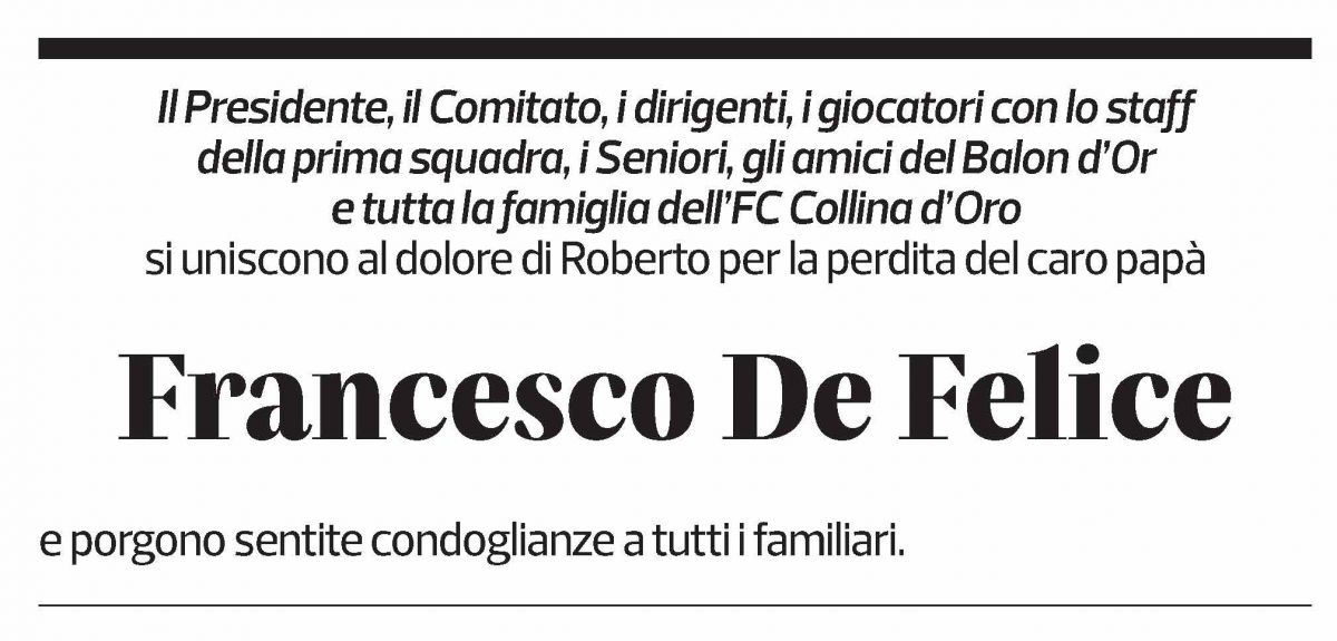 Annuncio funebre Francesco De Felice