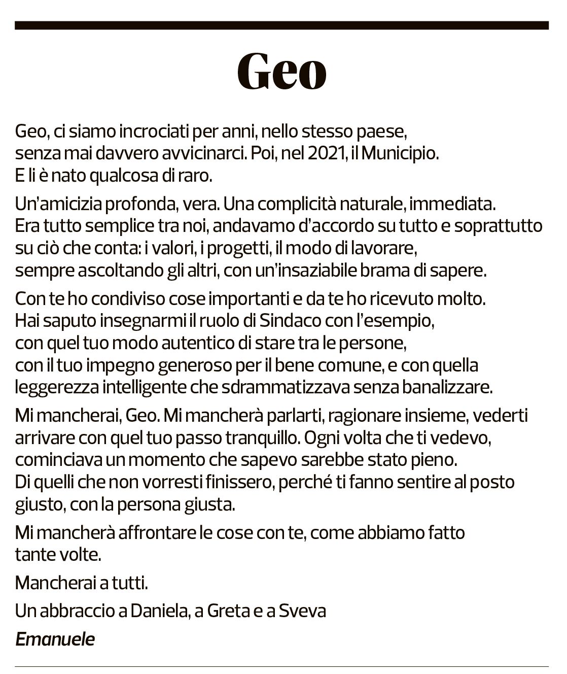 Annuncio funebre Geo Jeanmaire