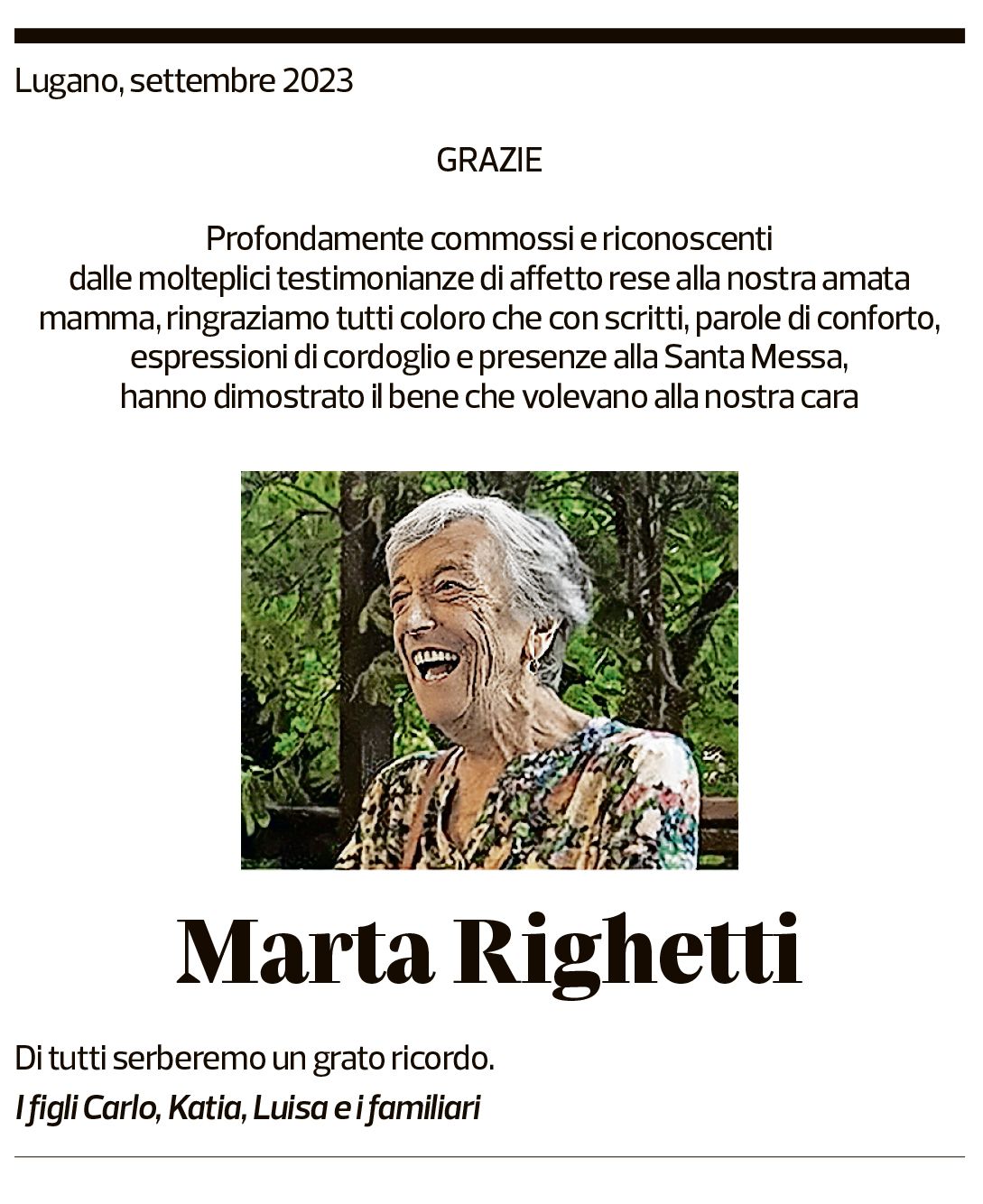 Annuncio funebre Marta Righetti