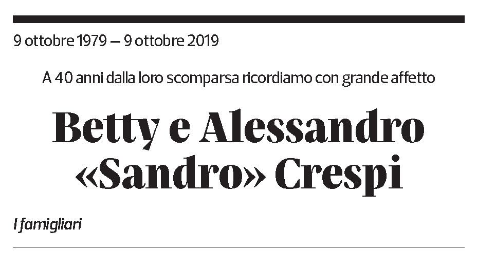 Annuncio funebre Betty Crespi Alessandro Crespi