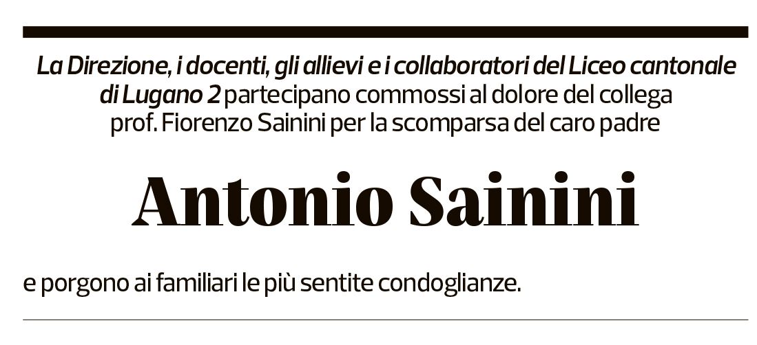 Annuncio funebre Antonio Sainini