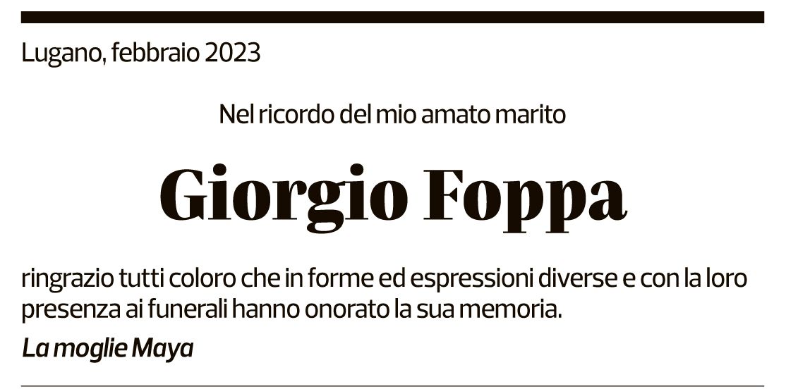 Annuncio funebre Giorgio Foppa