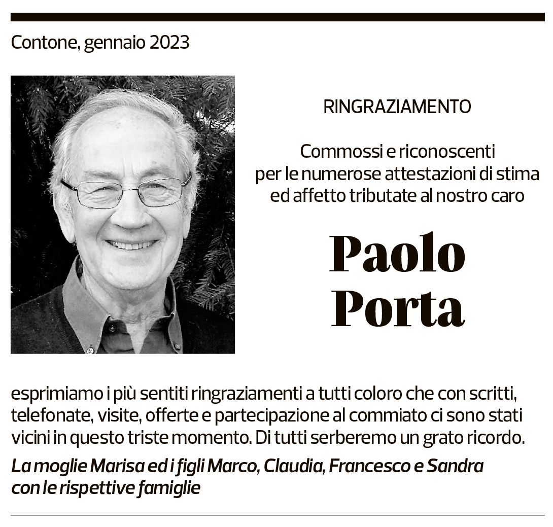 Annuncio funebre Paolo Porta