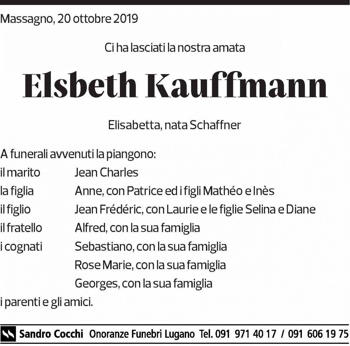 Annuncio funebre Elsbeth Kauffmann