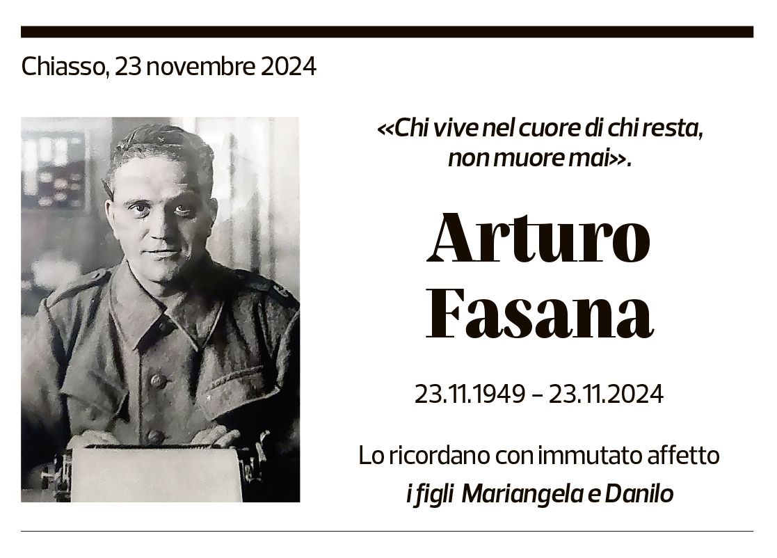 Annuncio funebre Arturo Fasana