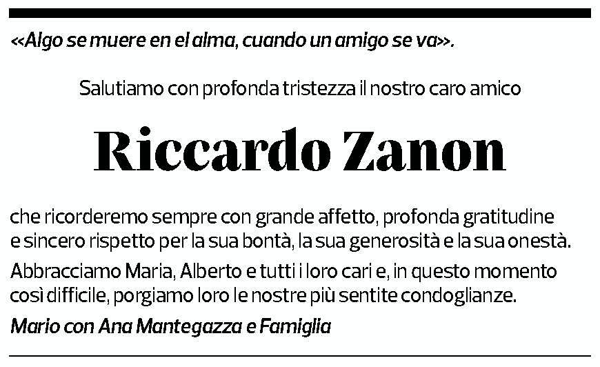 Annuncio funebre Riccardo Zanon