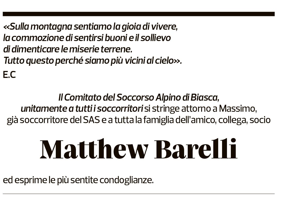 Annuncio funebre Matthew Barelli