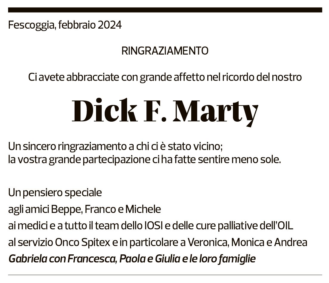 Annuncio funebre Dick F. Marty