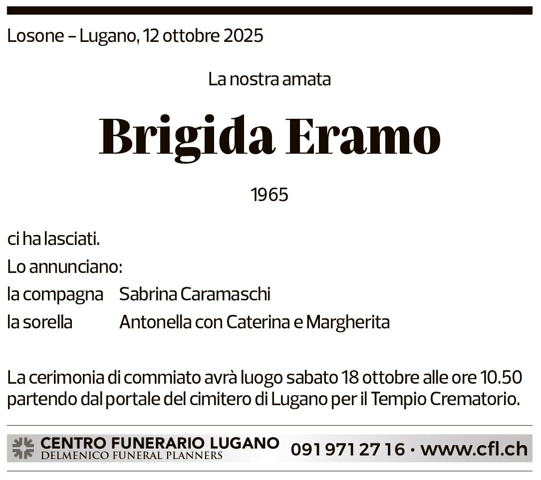 Annuncio funebre Brigida Eramo