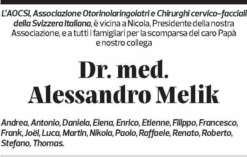 Annuncio funebre Alessandro Melik