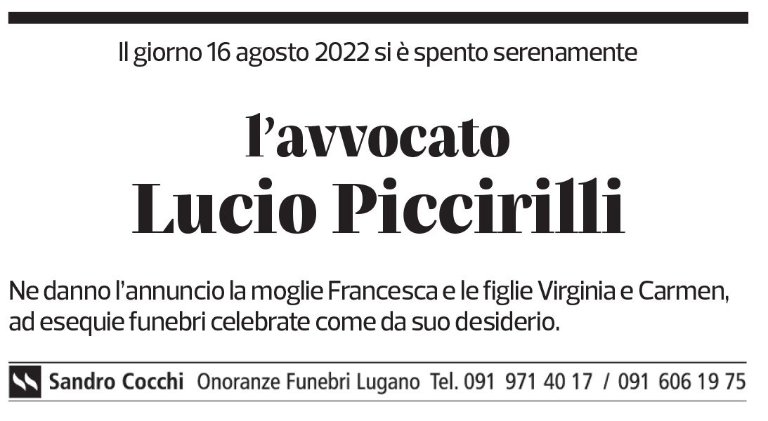 Annuncio funebre Lucio Piccirilli