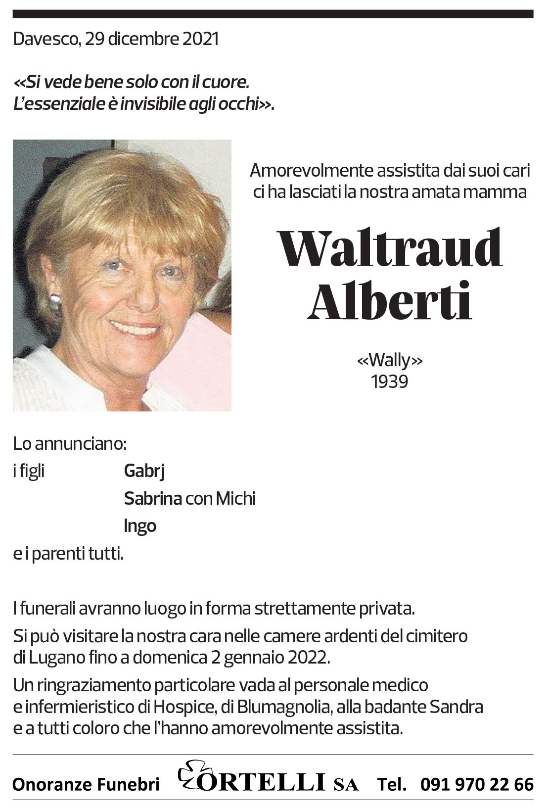 Annuncio funebre Waltraud Alberti