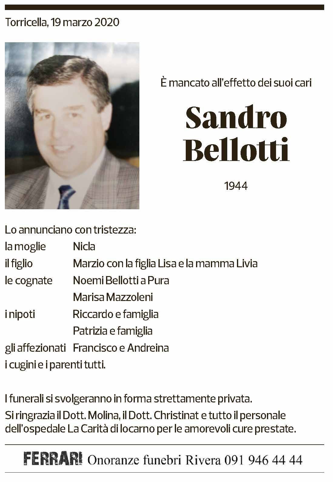 Annuncio funebre Sandro Bellotti