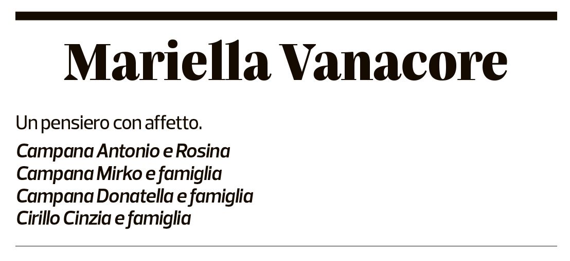 Annuncio funebre Mariella Vanacore