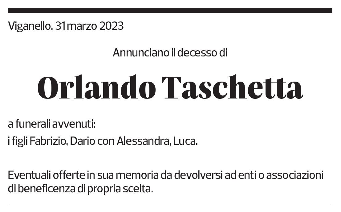 Annuncio funebre Orlando Taschetta