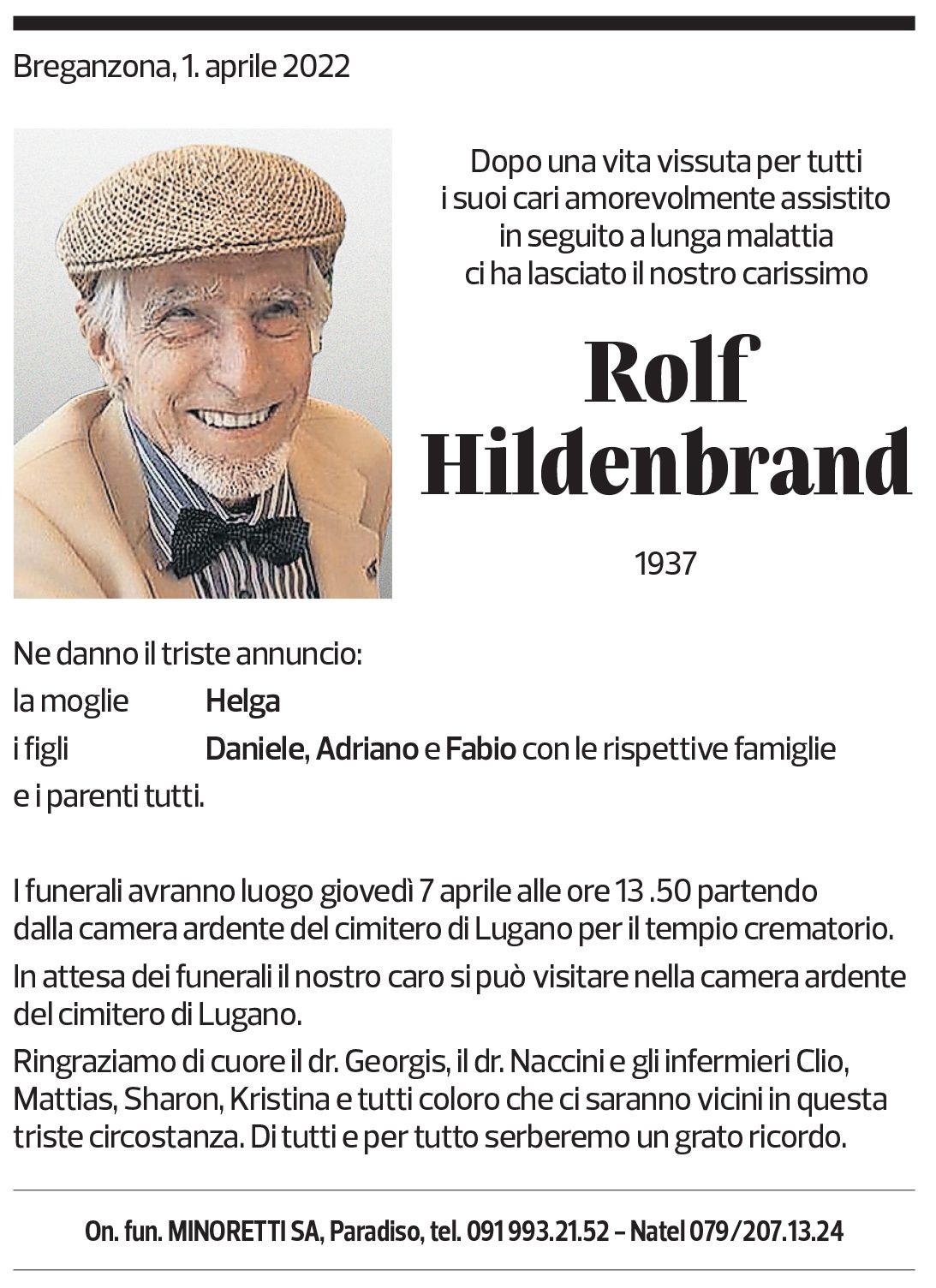 Annuncio funebre Rolf Hildenbrand