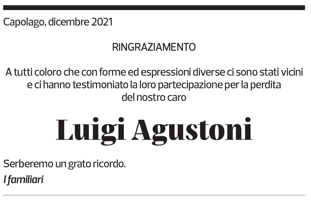 Annuncio funebre Luigi Agustoni