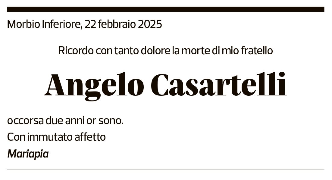 Annuncio funebre Angelo Casartelli