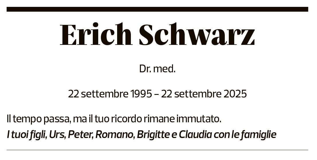 Annuncio funebre Erich Schwarz