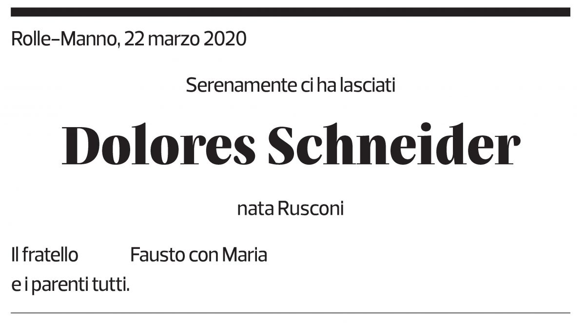 Annuncio funebre Dolores Schneider