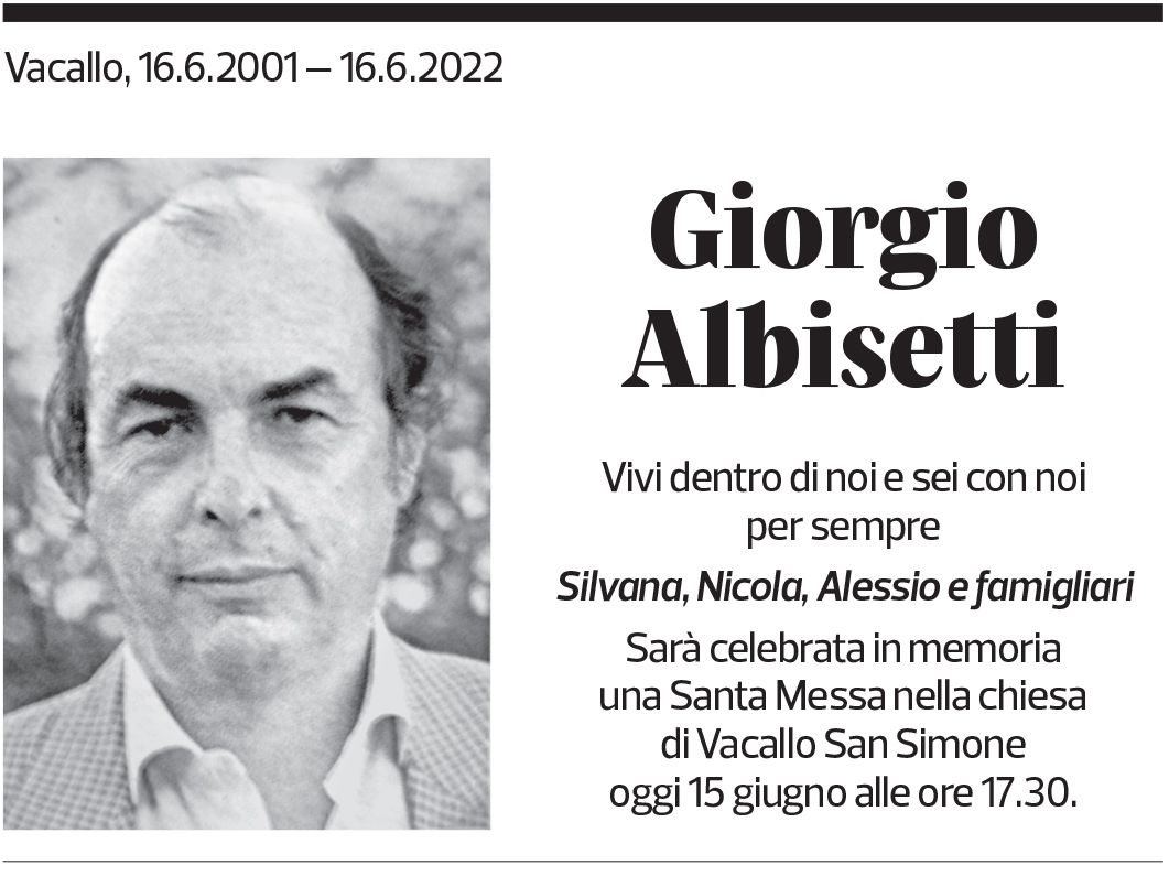 Annuncio funebre Giorgio Albisetti