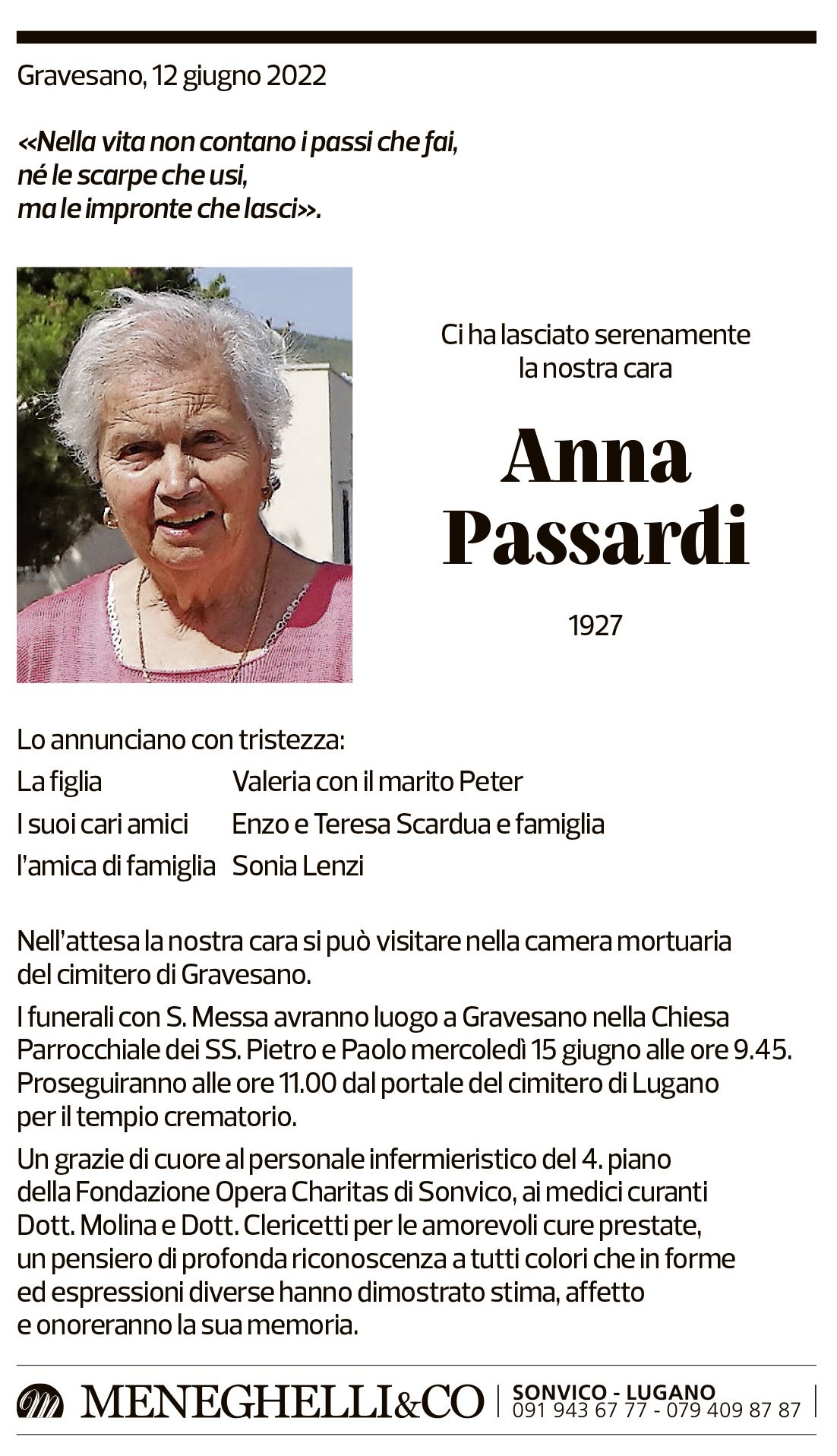 Annuncio funebre Anna Passardi